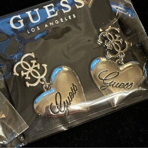 Silver toned Guess Los Angeles Heart stud earrings